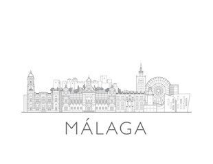 Fototapeta premium Málaga, Spain cityscape illustration skyline drawing