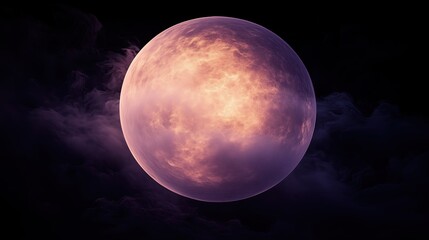 Fototapeta premium Surreal cosmic scene featuring a soft, cloud-like planet veiled in fog, subtle glowing surface in pastel tones