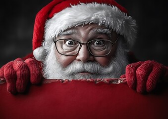 Santa Peeking Behind Red Board