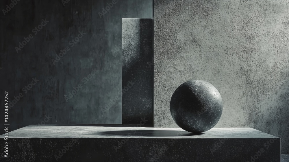 Poster minimalist architectural composition with sphere and shadow play