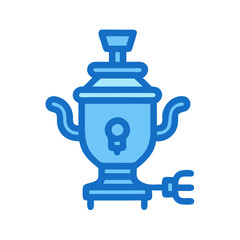 Blue Samovar Isolated on Black Background Icon Illustration