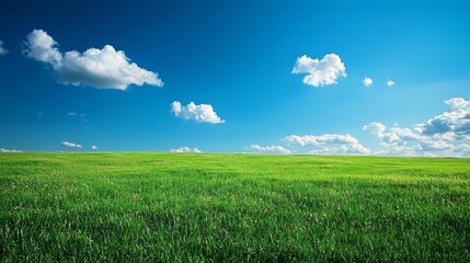 Obraz premium A large, open field with a blue sky and fluffy clouds