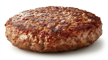 Fully browned burger patty, ideal for well done preference. -