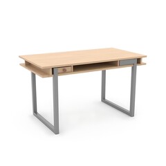 Fototapeta premium Modern Light Wood Desk with Metal Legs and Built in Drawers