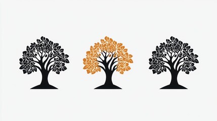 Naklejka premium Three stylized tree icons; autumn, nature, design elements, graphic, illustration