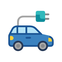 Electric car charging icon in blue isolated on black