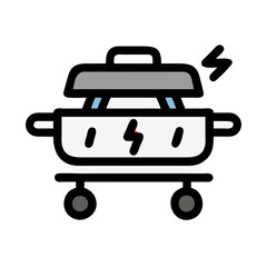 Illustration of a small electric grill on wheels