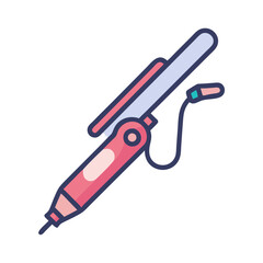 Isolated pink curling iron illustration on black background