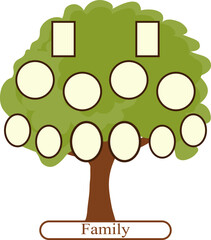 Family tree, family tree icon isolated on white background, family tree with portraits. Vector illustration, web banner, postcard.