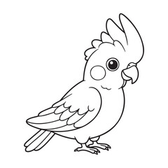 Children's coloring book cockatoo illustration in black and white  
