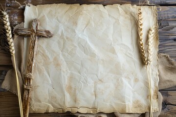 wooden cross on the vintage paper