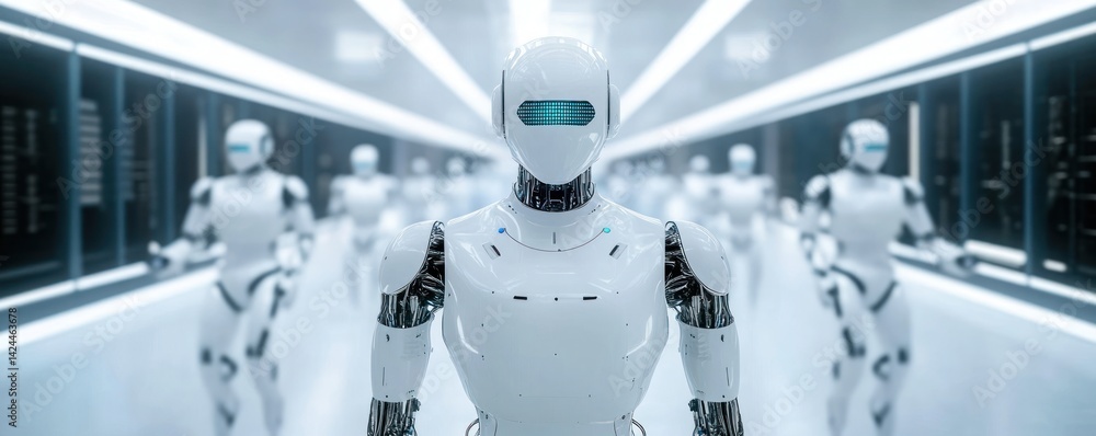 Aufkleber ai revolution: advanced robots in a futuristic data center