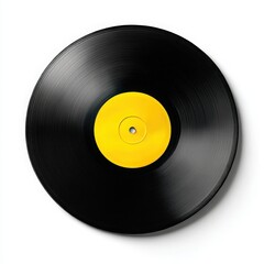 Obraz premium Vinyl record with yellow label on white background