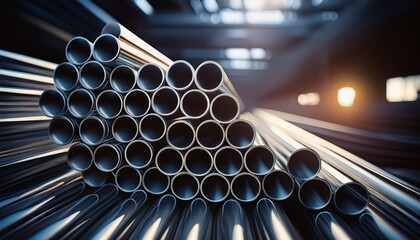 close up of stack of stainless steel pipes metallurgy industry concept generative ai