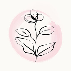 Elegant Minimalist Line Art Flower on Pink Watercolor Background