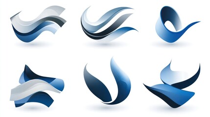 Fototapeta premium Abstract blue wave logo designs, white background, corporate identity