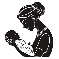 Silhouette of a Mother Gently Holding her Newborn Baby