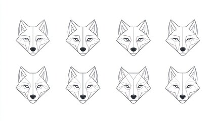 Geometric wolf head illustrations, white background, design elements