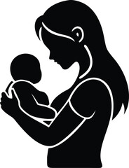Silhouette of Mother Gently Holding Her Newborn Baby