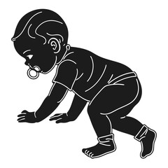 Silhouette of a Baby Boy Crawling with Pacifier