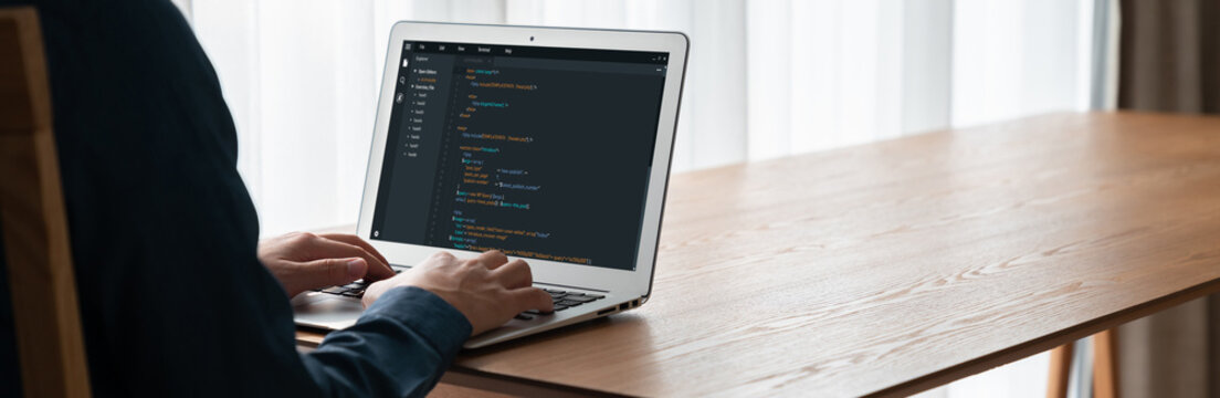Software development programming on computer screen for modish application and program coding