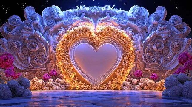 Floral Heart Stage Backdrop with Ornate Details