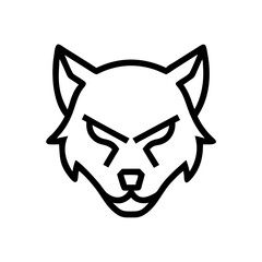 A black vector drawing depicts a's wolf head icon, a wild animal design