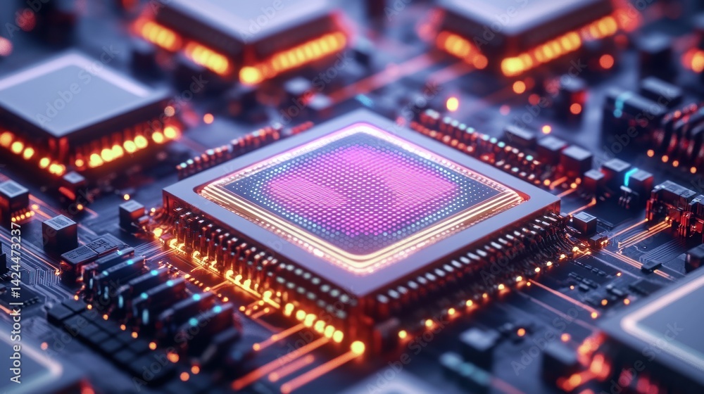 Poster close-up view of a central processing unit (cpu) on a motherboard, showcasing its intricate design a