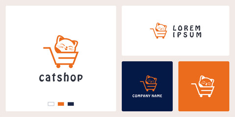 Cat shop logo design template