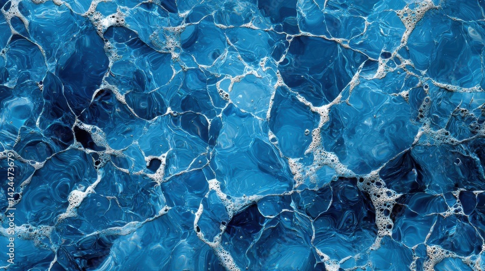 Poster abstract painting with a blue and white color scheme. the background is made up of a pattern of smal