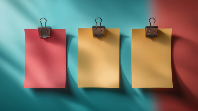 Individual sheets of paper pinned or taped on a plain backdrop, simulating reminders or schedules using realistic vector style