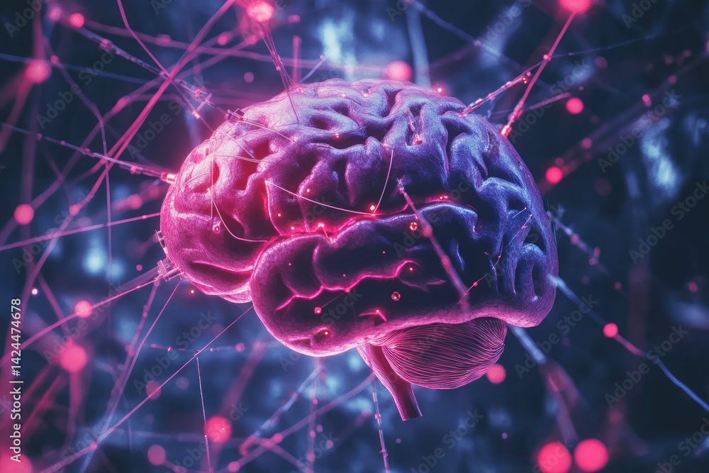 Aufkleber the illuminated mind: a digital rendering of the human brain and its neural network