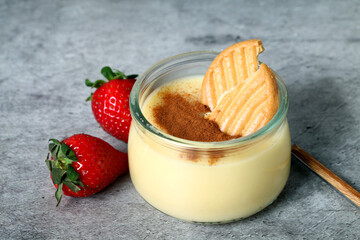 Homemade custard with cinnamon