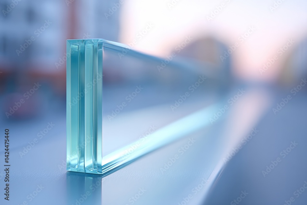 Poster large modern mirror in minimalist setting with people softly blurred in background