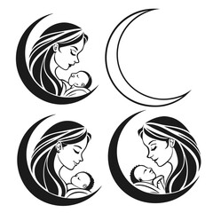 Mother and Baby Crescent Moon Design Set