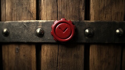 Authenticity Seal on Aged Wooden Barrel