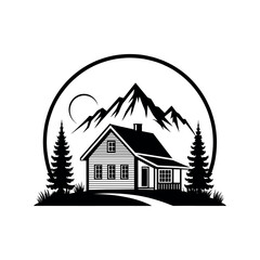 home silhouette logo vector line art logo design