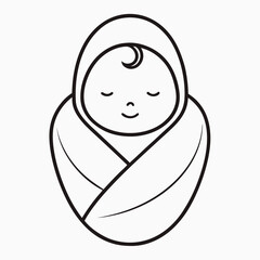 Sleeping Newborn Baby Swaddled in Blanket Line Art Illustration