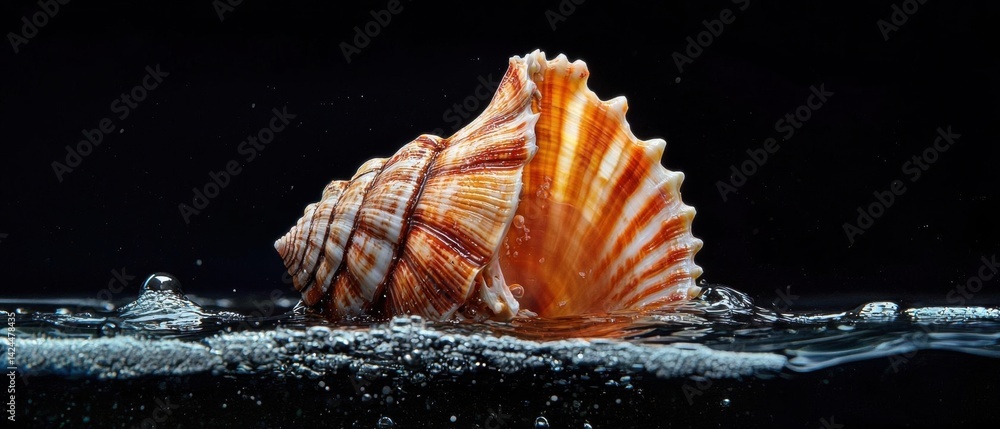 Fototapete close-up of a seashell on a black background. the seashell is in the center of the image, with its s