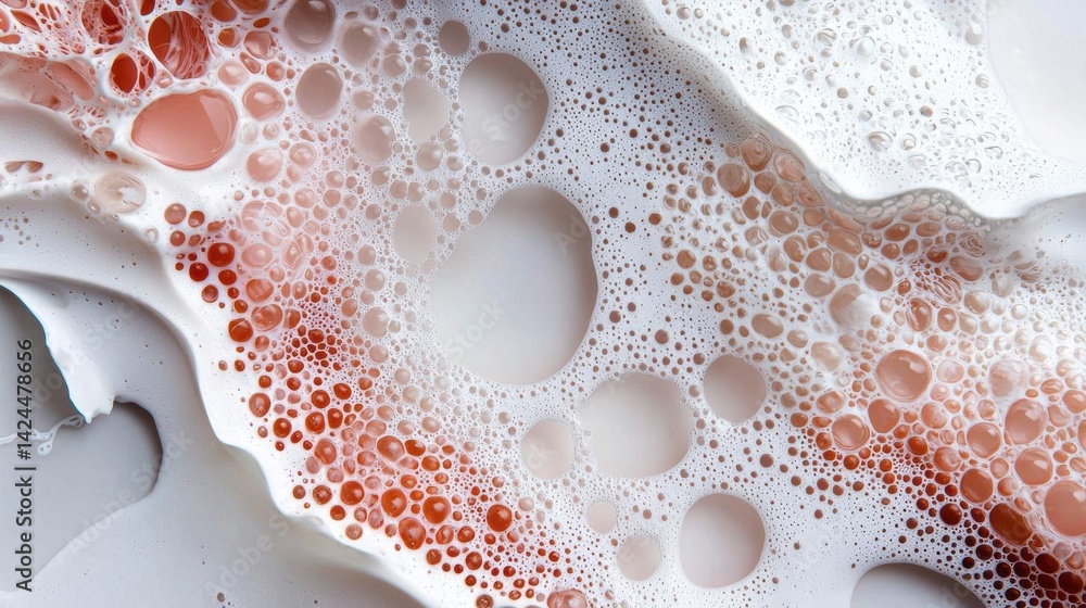 Poster close-up of a surface covered in bubbles. the bubbles are of different sizes and shapes, with some b