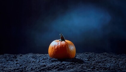 eerie halloween pumpkin on dark soil background for spooky designs, branding, and print media