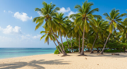 Looks like paradise with coconut trees and blue sea