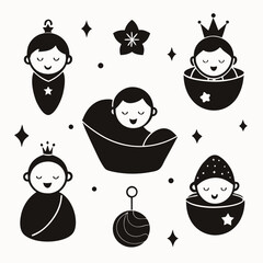 Adorable Baby Icons Set Nursery Decor and Prints