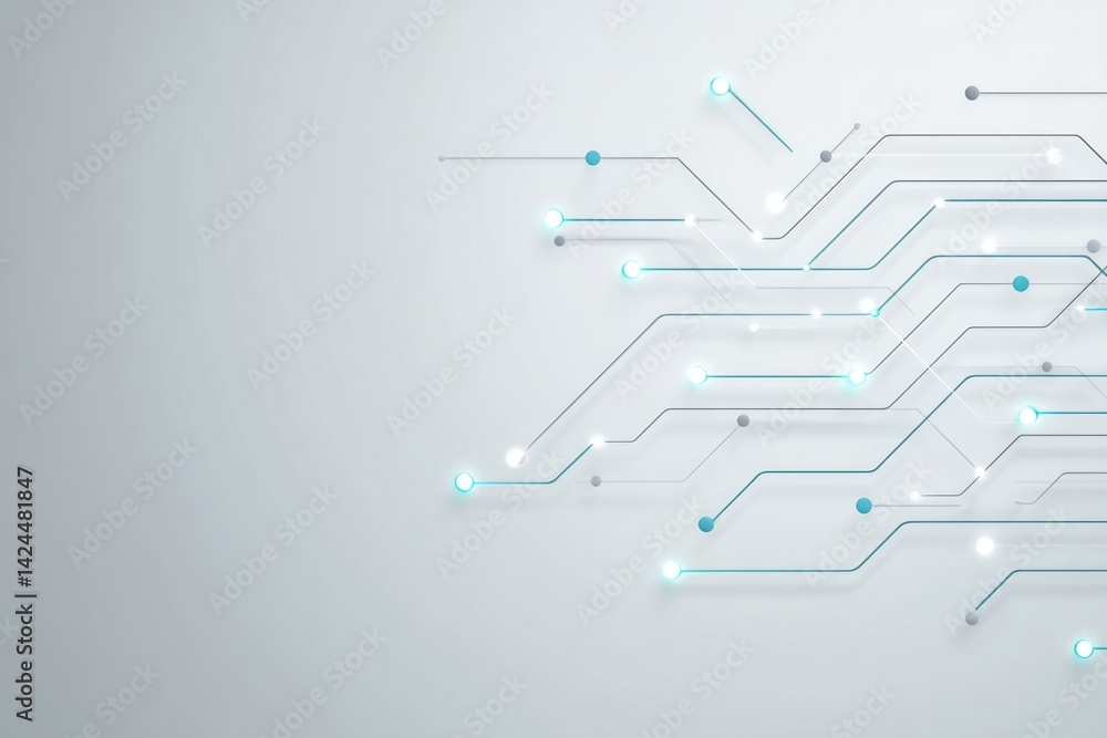Poster minimalistic representation of digital society with abstract circuit lines on plain background