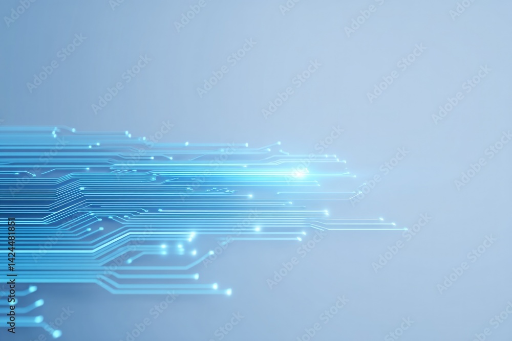 Poster minimalistic representation of digital society with abstract circuit lines on plain background