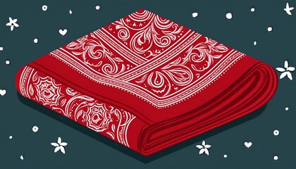 folded red bandana with white pattern adds a traditional concept