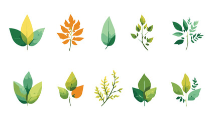 vector set of green leaves