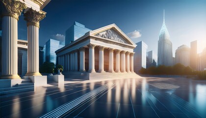 Fototapeta premium a modern financial backdrop featuring classical architecture symbolizing the intersection of law finance and economic growth