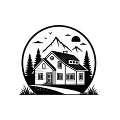 home silhouette logo vector line art logo design