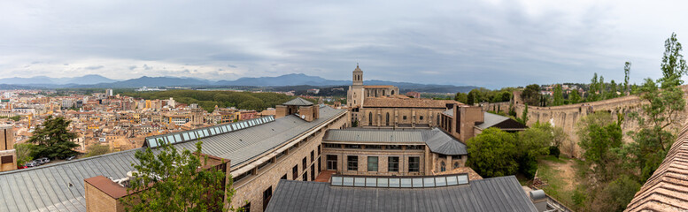 Fototapeta premium Panoramic photograph from the wall of Girona, Spain